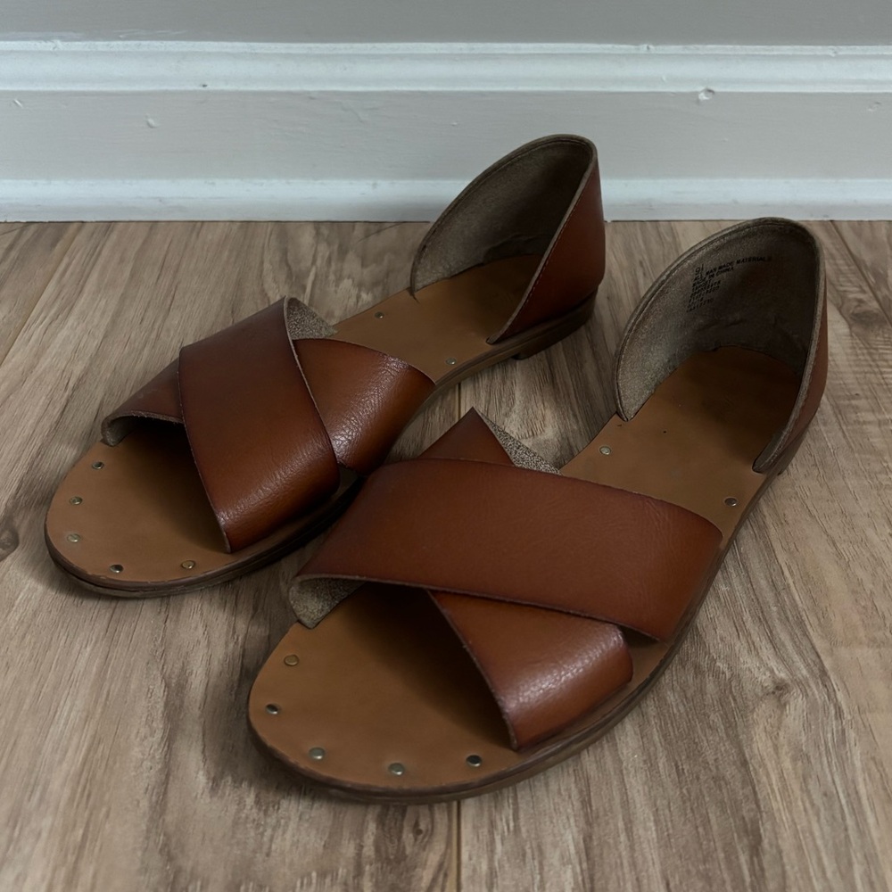 Slip On Crossband Slide Sandals Brown